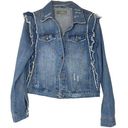 Bagatelle NWOT  Blue Jean Denim Jacket Ruffles Distressed women sz M Photo 0