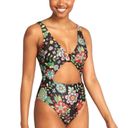 Modcloth  The Lara Black Floral One Piece Swimsuit Large Photo 1