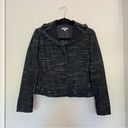 Ann Taylor  Wool Blend Tweed Black Fringed Blazer Jacket Size 2 Petites Photo 4