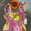 Unique Vintage NTAGE Pink & Yellow Floral Breezy Babe Crop Top MEDIUM  Photo 4