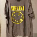 Nirvana  Gray Yellow Giant Smiley Face Oversized Short Sleeve T-shirt 2XL Photo 0