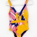 Trina Turk  Yellow Floral Print One Piece Plunge Neck Swimsuit Size 8 NWOT Photo 2