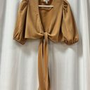 Lavish Pretty  Jamie Crop Tie Knot Blouse & Wide Leg Trouser Pants Set Tan US 4 Photo 4