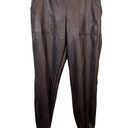 Spanx  Women's Black Stretch Vegan Leather Pull On Moto Biker Jogger Pants Medium Photo 0