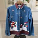 Dress Barn Vintage  Chambray Denim Snowman Applique Embroidered Shirt M Photo 0