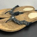 UGG  Australia 7 Black Leather Braided Thong Cork Flip Flops Shearling Sandals Photo 3