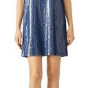 Carmen Marc Valvo  Denim Blue Sequin Sleeveless Shift Dress Size 6 Small Photo 0