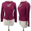 Cinch Vintage 90s Floral Embroidered Sweater Crew Neck Laced  Waist Magenta M Photo 1