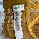 Aerie  Large AE Eyelash Gold Lace Padded Plunge Bralette Adjustable Straps Photo 4