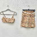 We Wore What NWT  Tiger Chain Bra Top&Brushed Nylon Bike Shorts Set Tan Black Small Photo 2