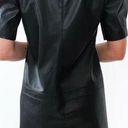 Lavender Brown  faux black leather puff sleeve shift dress size large Photo 1