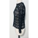 None Boho Open Knit Crochet Floral Lace Top Long Sleeves High Neck Black Size Large Photo 8