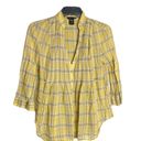 Moda International Gold, Gray, White Plaid w Gold Metallic Threading Shirt Wm S Photo 1