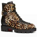 Christian Louboutin  Macademia Leopard-Print Calf Hair Snake Moto Combat Booties Photo 0