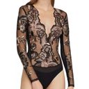 BCBGMAXAZRIA  Sheer Embroidered Mesh Bodysuit Shimmery Golden Floral Sz XS Photo 0