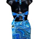 One Piece 🎓 Tie Dye Blue  Y2K Sheer Bodycon Halter Top Dress Photo 3