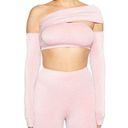 Naked Wardrobe NWOT  Pink Sparkle Overly Long Sleeve Off the Shoulder Crop Top Photo 0