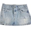 American Eagle Women’s Denim Mini Skirt  Outfitters Size 4 Distressed Summer Photo 0