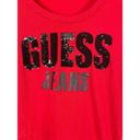 Guess VTG 90s 2000s Y2K Red Cap Sleeve  Embellished Beaded Logo Tee Top S Photo 3