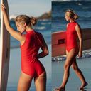 Free People NEW  Salt Gypsy Jade One-Piece Surf Suit in Red Mock Neck Size Small Photo 1