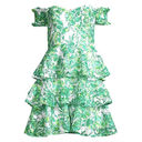 Lilly Pulitzer Green White Floral Off-The-Shoulder Tiered Ruffle Mini Dress Photo 0