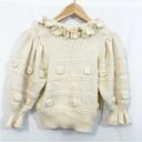ZARA  NWOT Ruffled Floral Gem Button Down Knit Cardigan Sweater in Ivory Cream Photo 1