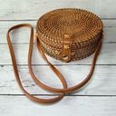 Urban Outfitters Round Circular Straw Woven Crossbody Purse with Gingham Lining Photo 0