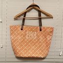 Pottery Barn  Orange & White Tote Bag Vacation Beach Canvas Handbag Cotton 21x14 Photo 0