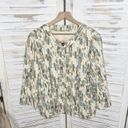 J.Jill  Women's XL Silk Pleated Crop Blazer Jacket Abstract Print Ivory Blue Photo 12