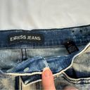 EXPRESS  Women sz 4 Acid Wash Demin 2” Short Raw Hem Mid Rise Stretch 80s Grunge Photo 1