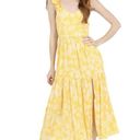 Angie  Midi Dress Cap Sleeve Tiered Skirt Yellow Floral Open Back Womens Large Photo 0