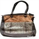 The Sak  Two Way Tote Large Handbag 100% Leather Brown Snake Pattern Photo 0