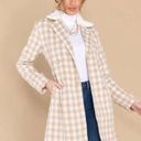 Aura  It's A Look Beige Plaid Coat Tie Double Breast Pearl Button M J NWT Photo 0