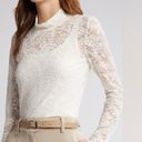 EXPRESS NWT  Lace Mock Neck Long Sleeve Sheer Top in Ivory Size M Photo 2