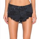 One Teaspoon - Bonitas Low Waist Black Button Fly Raw Cuff Hem Denim Jean Shorts Photo 0