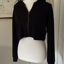 Forever 21 Used / Worn Black  Cropped Long Sleeve Hooded Zip Up Top Photo 3