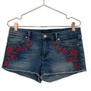 Juicy Couture  denim red floral embroidered shorts. Photo 0