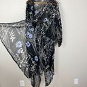 Ulla Popken‎ Kimono Duster Womens 32/34 Black Floral Colorful Sheer 3/4 Sleeve Photo 1