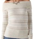 White House | Black Market WHBM • Knit Sweater • Off Shoulder • Striped • Ivory • Metallic • Christmas • XS Photo 0