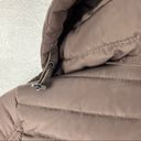 Gallery  Brown Quilted Puffer Faux Fur Zip Hoodie Zipper Lined Coat, Size Medium Photo 4