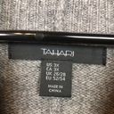 Tahari  Women’s Wool Yak Knit Gray Striped Drape Hem Cowl Neck Sweater Poncho Photo 6