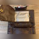 RARE Vintage Trifold Stitched Wallet Brown Faux Leather Interior 1970s Green Photo 10