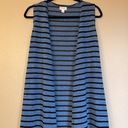 LuLaRoe  JOY Size S Long Duster Vest Cardigan Sweater Denim Blue Black Striped Photo 0