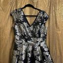 Oleg Cassini  Navy Blue Silver Floral Brocade High Low A-Line Dress 12 Photo 2