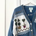 Quacker Factory  Vintage Blue Cottage Grandma Knit Heart Angels Miracles Cardigan Photo 1