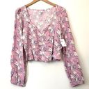 Abound NEW NWT  Cinched Floral Blouse Pink Cream Blue Long Sleeve Crop Top Medium Photo 1