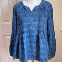 Style & Co  Quarter Button Plaid Print Denim Blouse Photo 0