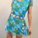 Vintage Blue  Daisy Floral Print Short Sleeve Mini Mod Dress Photo 3