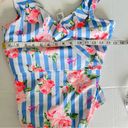 Betsey Johnson  Women Blue Stripe Floral 1 Piece Swim Suit Size S Large Photo 2