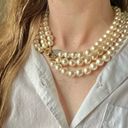American Vintage Vintage “Morgana” Gold Hook Clasp Three Strand Pearl Necklace Chunky Statement Photo 11